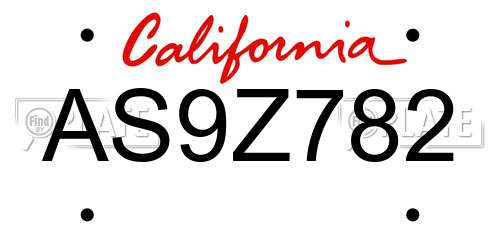AS9Z782 California License Plate