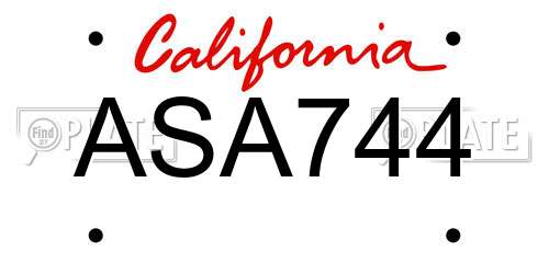 ASA744 California License Plate