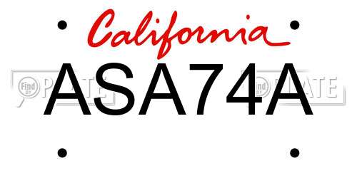 ASA74A California License Plate