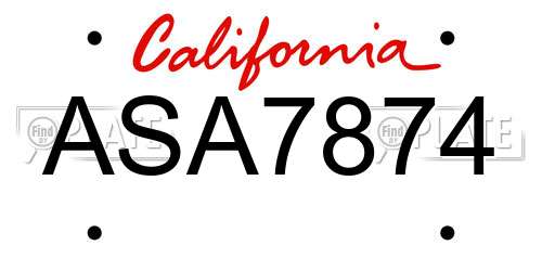 ASA7874 California License Plate