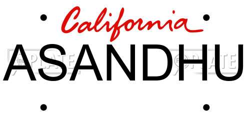ASANDHU California License Plate