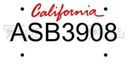 ASB3908 California License Plate