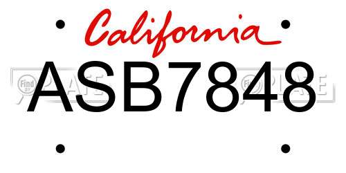 ASB7848 California License Plate