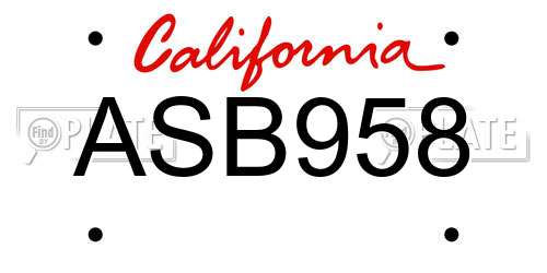 ASB958 California License Plate