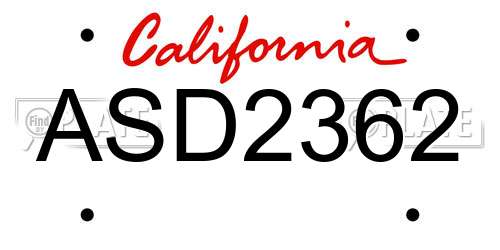ASD2362 California License Plate
