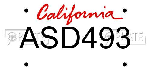 ASD493 California License Plate