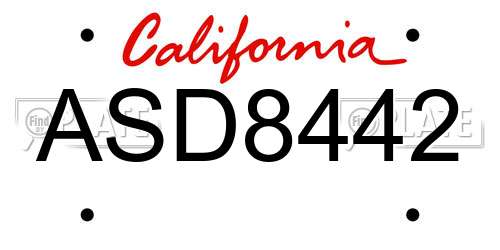 ASD8442 California License Plate