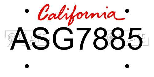 ASG7885 California License Plate
