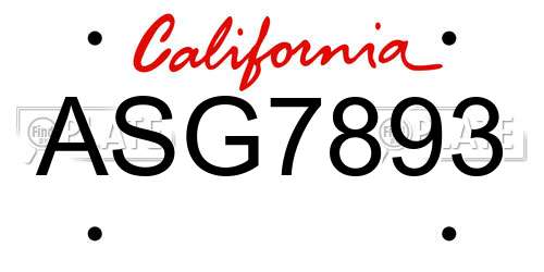 ASG7893 California License Plate