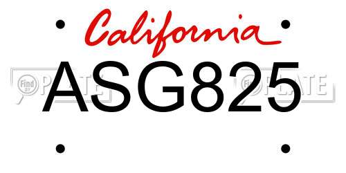 ASG825 California License Plate