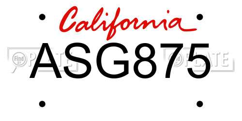 ASG875 California License Plate