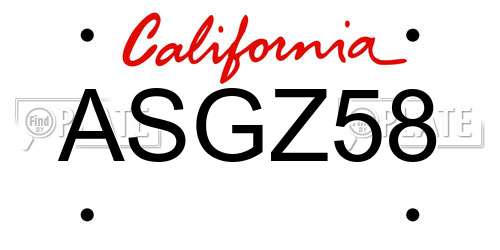 ASGZ58 California License Plate