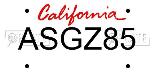 ASGZ85 California License Plate