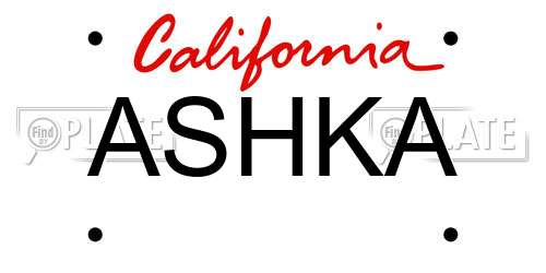 ASHKA California License Plate