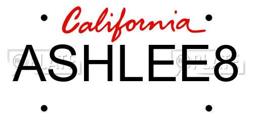 ASHLEE8 California License Plate