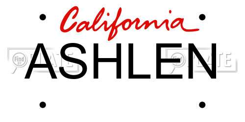 ASHLEN California License Plate