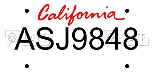 ASJ9848 California License Plate