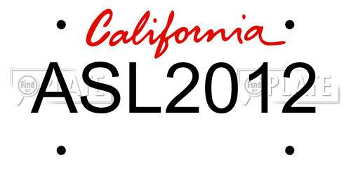 ASL2012 California License Plate