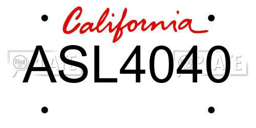 ASL4040 California License Plate