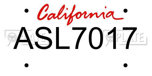 ASL7017 California License Plate