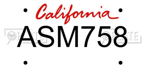 ASM758 California License Plate