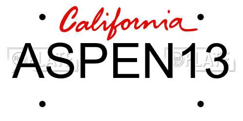 ASPEN13 California License Plate