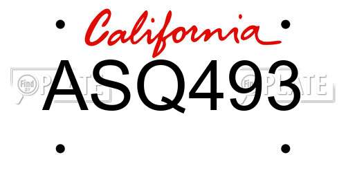 ASQ493 California License Plate