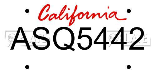 ASQ5442 California License Plate