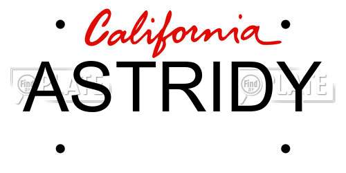 ASTRIDY California License Plate