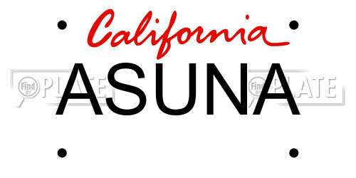 ASUNA California License Plate
