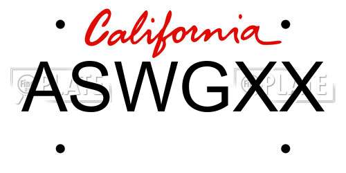 ASWGXX California License Plate