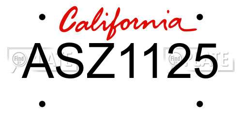 ASZ1125 California License Plate