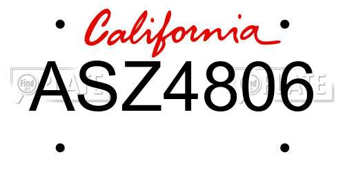 ASZ4806 California License Plate
