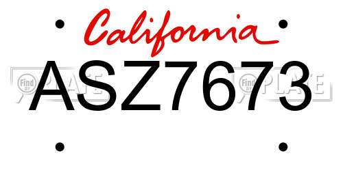ASZ7673 California License Plate