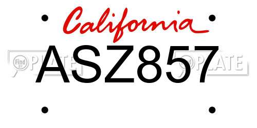 ASZ857 California License Plate