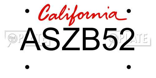 ASZB52 California License Plate