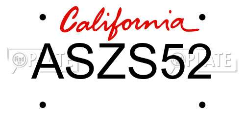 ASZS52 California License Plate