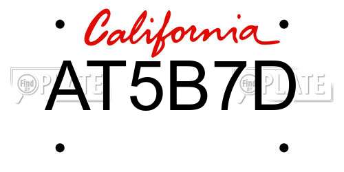 AT5B7D California License Plate