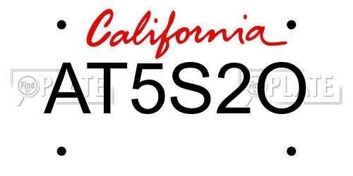 AT5S2O California License Plate