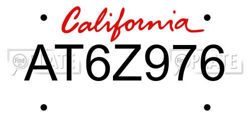 AT6Z976 California License Plate