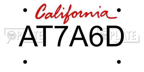 AT7A6D California License Plate