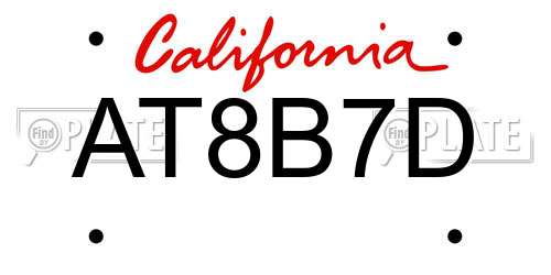 AT8B7D California License Plate