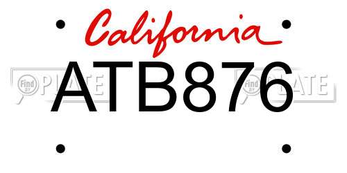 ATB876 California License Plate