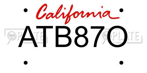 ATB87O California License Plate