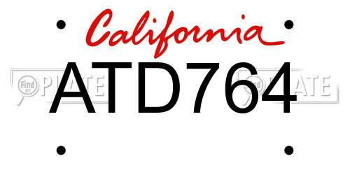 ATD764 California License Plate
