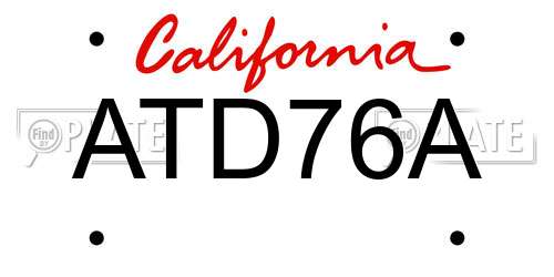ATD76A California License Plate