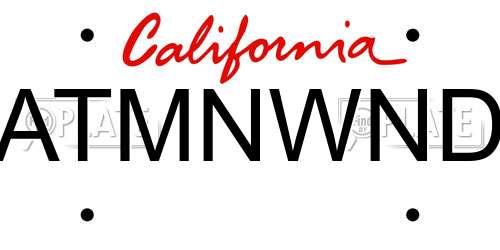 ATMNWND California License Plate