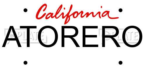 ATORERO California License Plate