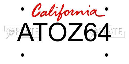 ATOZ64 California License Plate