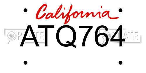 ATQ764 California License Plate
